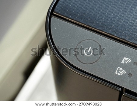 Close up printer on or off power button isolated on horizontal ratio background.