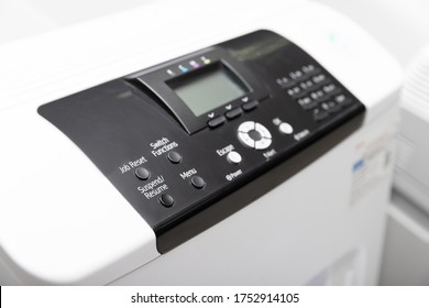 Close up of printer or photocopier control panel, selective focus