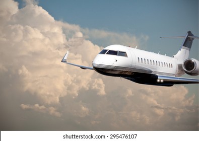 Close Up Of A Private Jet Flying