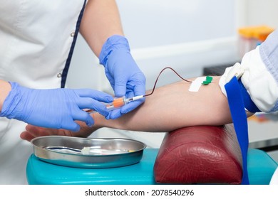 Close Up Of The Process Of Taking Blood Samples From A Patient In A Modern Medical Laboratory. Coronavirus, Glucose, Hiv, Aids, Syphilis