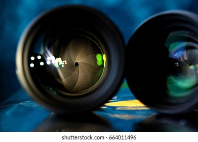 close up of professional fixed range digital camera lens