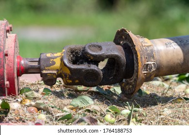 Close Up Of A PTO Shaft With A Missing PTO Guard On A Mower