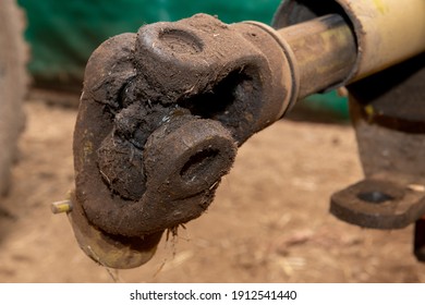 Close Up Of A Pto Shaft On A Farm Machine With A Missing Pto Guard