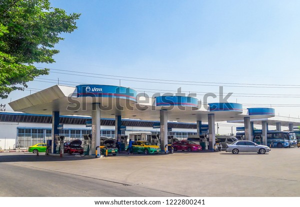 Close up of PTT Public\
Company Limited, Popular Gas Station in Bangkok, Thailand -\
November 3, 2018