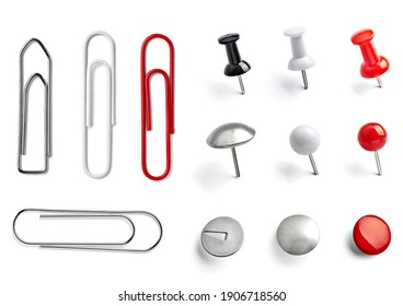 close up of push pin paperclip on white background
