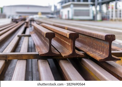 Close Up Rail Spare Part And Rail Fastener For Hold Rail With Concrete Slab Track Of Sky Train. Selective Focus.