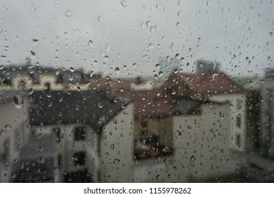 Close up of raindrops on a window.