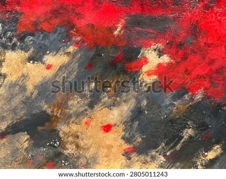Close up of random brushed paint in mixture of red, blue, beige, and brown color. Vintage concept abstract painting or mural. Seamless background texture