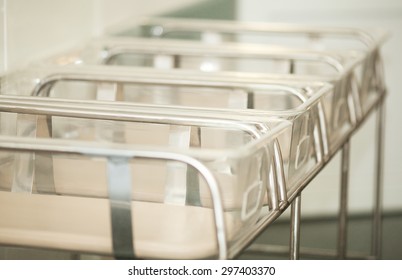 Close Up Of A Range Of Empty Baby Containers In The Maternity Hospital 