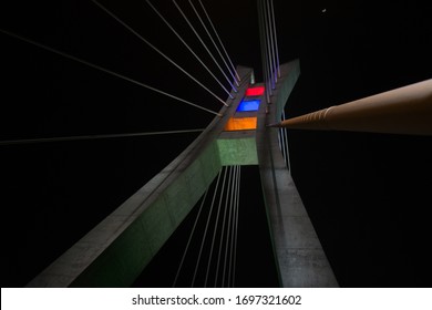Close range shot of the Ikoyi-Lekki Bridge at night