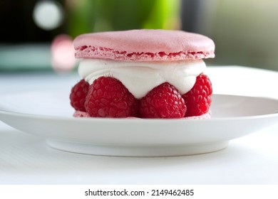 Close up of a raspberry and cream cake
