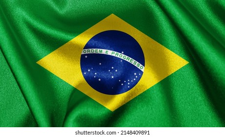 Close up realistic texture fabric textile silk satin flag of Brazil waving fluttering background. National symbol of the country. 7th of September, Happy Day concept
 - Shutterstock ID 2148409891
