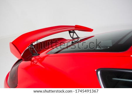 Close up of rear spoiler on sports car