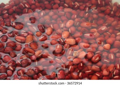 Close Up Of Red Beans Soaked In Water