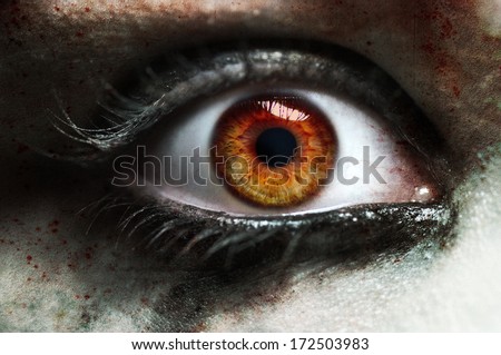 Close up red eye vampire female              