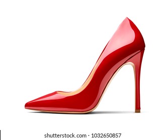 Close Up Of Red High Heels On White Background