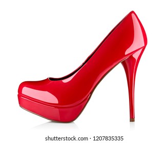 Close Red High Heels On White Stock Photo (Edit Now) 1207835335