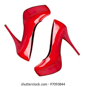 Close Up Of  A Red High Heels On White Background With Clipping Path