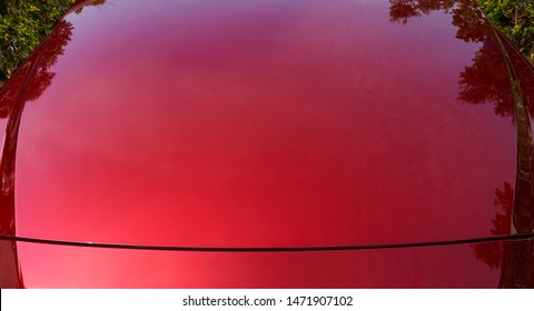 Close Up Of Red Metallic Paint Coating Car Body