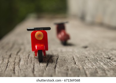close up red motorcycle toy,miniature ,image for object toy.