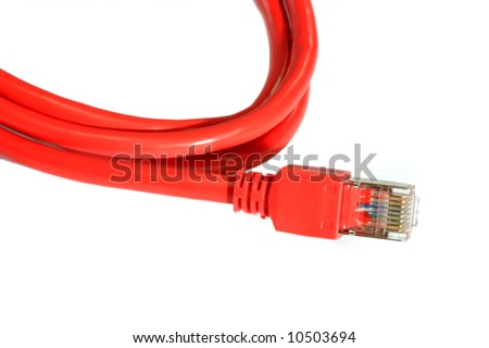 Close up of a red network cable on light background