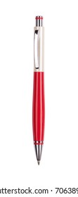 Close Up Of Red Pen Isolated With Clipping Path On White