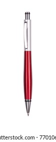 Close Up Of Red Pen Isolated With Clipping Path On White