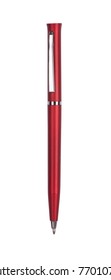 Close Up Of Red Pen Isolated With Clipping Path On White