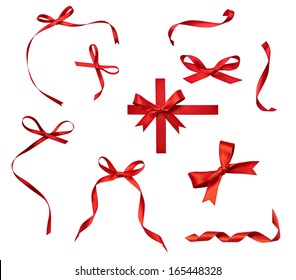 Close Up Of A  Red Ribbon Bow On White Background