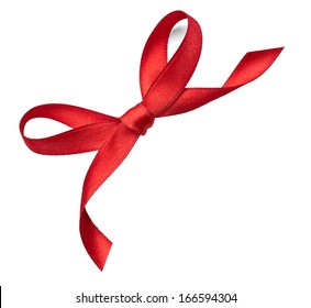 Close Up Of A  Red Ribbon Bow On White Background