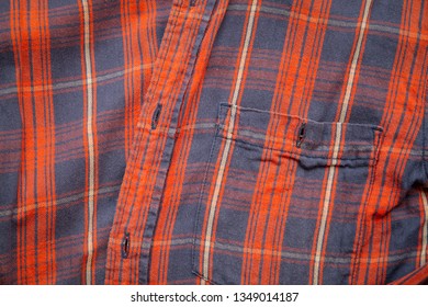 Close Up Red Scottish Shirt Background And Pocket