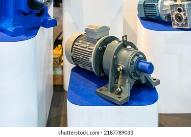 Close Up Reducer Gearbox And Electric Motor For Manufacturing Machine On Table