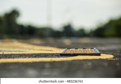 Close Up Reflector Solar Road Stud On Asphalt