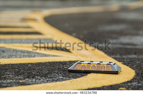 Close up\
Reflector Solar Road Stud on\
asphalt