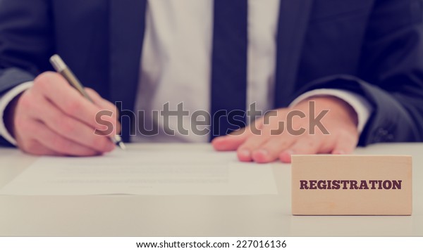 Close Registration Text On Small Wooden Foto stock 227016136 | Shutterstock