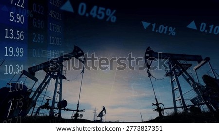 The close relationship between resource extraction and price fluctuations in the global oil markets within a complex geopolitical context. Illustrated with oil pumps and business data.
