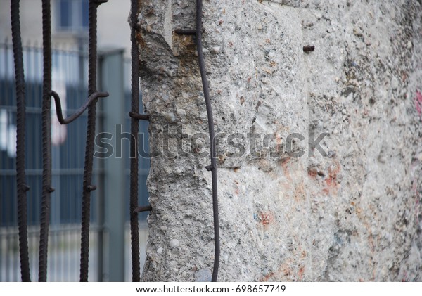 Close up of the remains of the Berlin Wall,\
Berlin, Germany. Segments of wall left as a reminder of events\
leading up to the fall of the wall in\
1989.