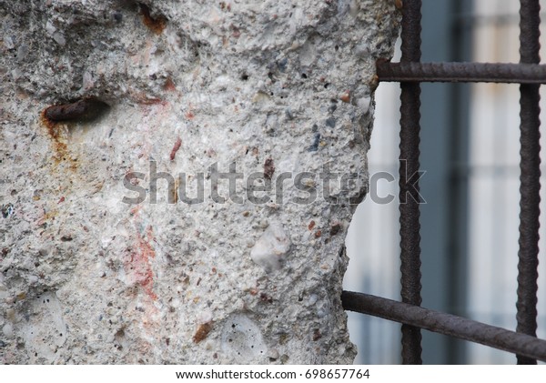 Close up of the remains of the Berlin Wall,\
Berlin, Germany. Segments of wall left as a reminder of events\
leading up to the fall of the wall in\
1989.