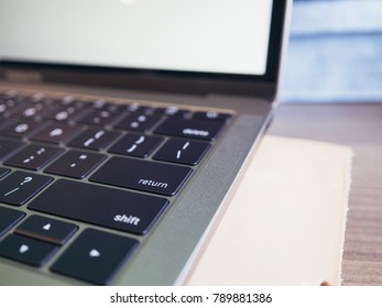 Close up of return button of laptop. Concept of making dicision.