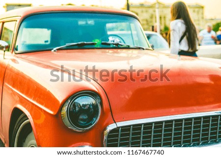 close up rich retro car on a sunset vintage style