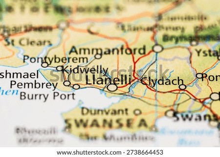 Close up road map featuring Llanelli and Kidwelly