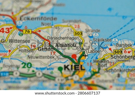 Close up road map of Kiel Laboe and Altenholz area