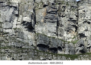 Close Up Of The Rock On The Side Of Steep Cliff Face On A Mountain.