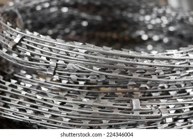 close up a roll of barbed wire