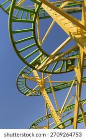 Close up of roller coaster tracks