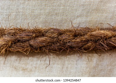 Close Up Of Rope Made Of Yak Hair On A White Canvas Yurt