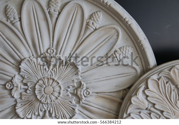 Close Round Circular Decorative Ceiling Medallions Stock Photo