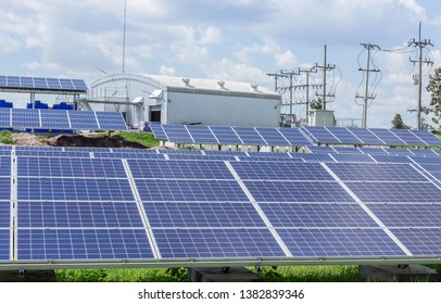 Close up rows array of Solar panels or solar cells or photovoltaics in solar power station is power production technology renewable green clean energy energy efficiency from the sun