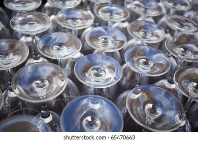Close up Rows of Empty Glasses