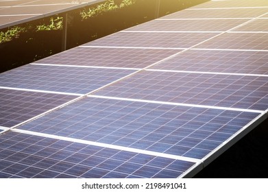 Close Up Of A Rows Of Solar Cell In Solar Power Station. Solar Panel Is An Electrical Device That Converts The Energy Of Light Into Electricity By The Photovoltaic Effect.